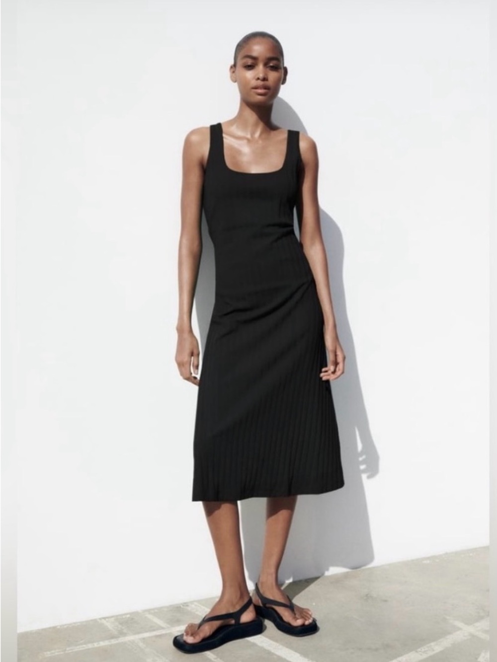 Zara Black Sleeveless Ribbed Tank Midi Dress Medium
